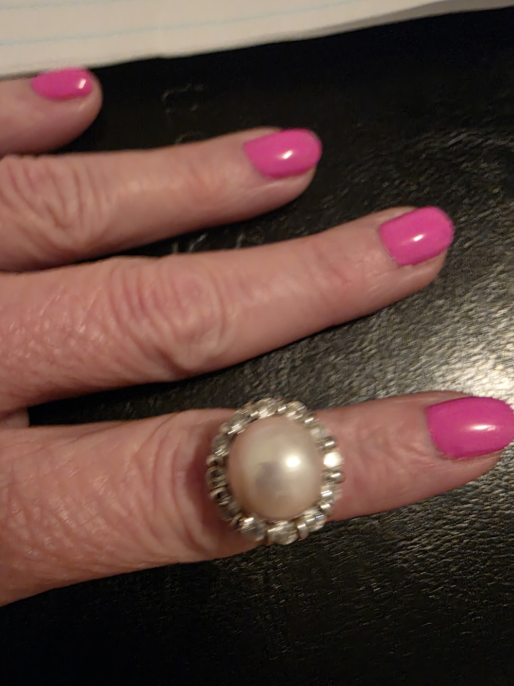 Pearl and Crystal Halo Cocktail Ring - White Pearl